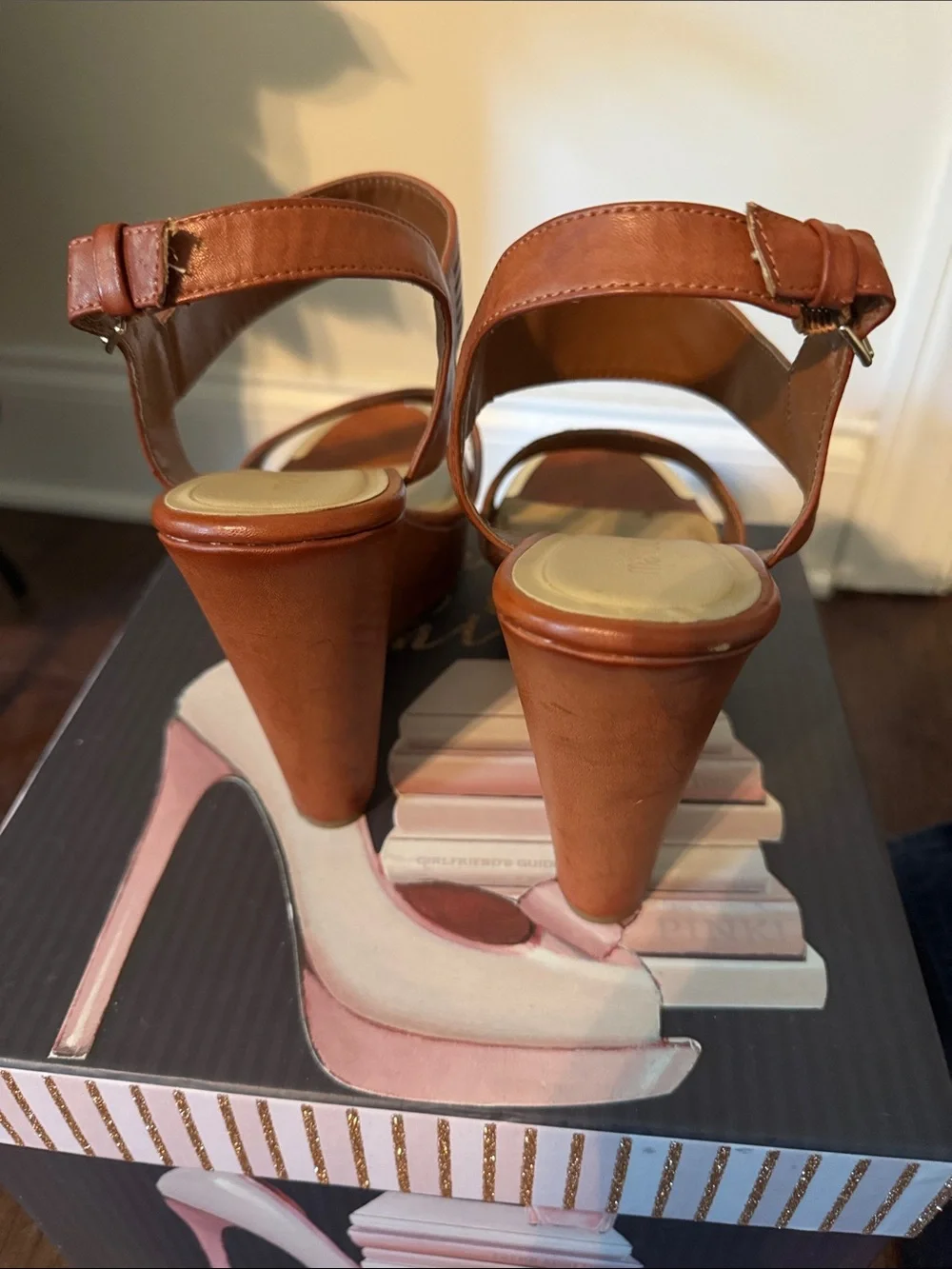 me too Tan Perforated Ankle-Strap Sandals